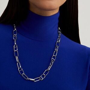 New! Dean Davidson Crosby Statement Necklace Brushed Silver Adjustable Chain